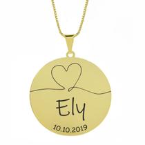 Gargantilha Pingente Redondo Personalizado Coração Nome Ely Banhado Ouro 18K - 999007181