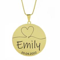 Gargantilha Pingente Redondo Personalizado Coração Nome Emily Banhado Ouro 18K - 999007303 Gargantilha Pingente Redondo Personalizado Coração Nome Emily Banhado Ouro 18K - 999007303