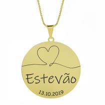 Gargantilha Pingente Redondo Personalizado Coração Nome Estevão Banhado Ouro 18K - 999007184