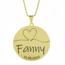 Gargantilha Pingente Redondo Personalizado Coração Nome Fanny Banhado Ouro 18K - 999007315