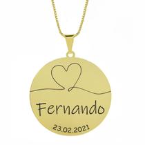 Gargantilha Pingente Redondo Personalizado Coração Nome Fernando Banhado Ouro 18K - 999007034