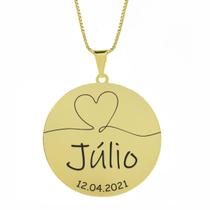 Gargantilha Pingente Redondo Personalizado Coração Nome Júlio Banhado Ouro 18K - 999007063