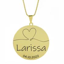 Gargantilha Pingente Redondo Personalizado Coração Nome Larissa Banhado Ouro 18K - 999007407