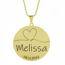 Gargantilha Pingente Redondo Personalizado Coração Nome Melissa Banhado Ouro 18K - 999007431