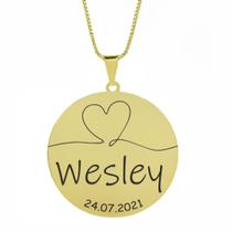 Gargantilha Pingente Redondo Personalizado Coração Nome Wesley Banhado Ouro 18K - 999007135 Gargantilha Pingente Redondo Personalizado Coração Nome Wesley Banhado Ouro 18K - 999007135