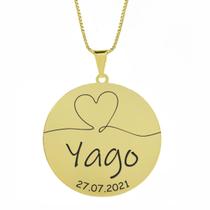 Gargantilha Pingente Redondo Personalizado Coração Nome Yago Banhado Ouro 18K - 999007138