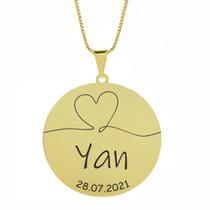 Gargantilha Pingente Redondo Personalizado Coração Nome Yan Banhado Ouro 18K - 999007139