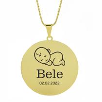 Gargantilha Pingente Redondo Personalizado Nome Bele Banhado Ouro 18K - 999005245