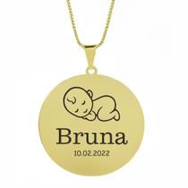 Gargantilha Pingente Redondo Personalizado Nome Bruna Banhado Ouro 18K - 999005253
