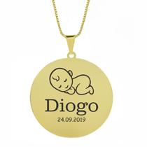 Gargantilha Pingente Redondo Personalizado Nome Diogo Banhado Ouro 18K - 999005175