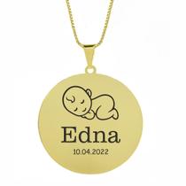 Gargantilha Pingente Redondo Personalizado Nome Edna Banhado Ouro 18K - 999005293