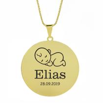 Gargantilha Pingente Redondo Personalizado Nome Elias Banhado Ouro 18K - 999005179