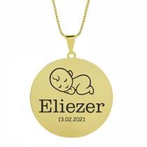 Gargantilha Pingente Redondo Personalizado Nome Eliezer Banhado Ouro 18K - 999005024