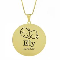 Gargantilha Pingente Redondo Personalizado Nome Ely Banhado Ouro 18K - 999005181