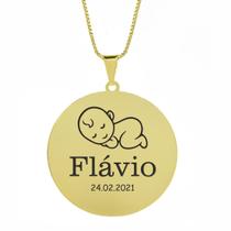 Gargantilha Pingente Redondo Personalizado Nome Flávio Banhado Ouro 18K - 999005035