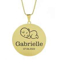 Gargantilha Pingente Redondo Personalizado Nome Gabrielle Banhado Ouro 18K - 999005330