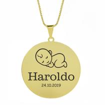 Gargantilha Pingente Redondo Personalizado Nome Haroldo Banhado Ouro 18K - 999005195