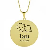 Gargantilha Pingente Redondo Personalizado Nome Ian Banhado Ouro 18K - 999005046