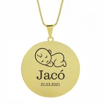 Gargantilha Pingente Redondo Personalizado Nome Jacó Banhado Ouro 18K - 999005052