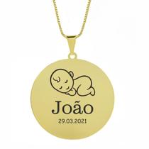 Gargantilha Pingente Redondo Personalizado Nome João Banhado Ouro 18K - 999005060