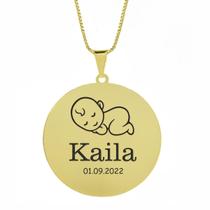 Gargantilha Pingente Redondo Personalizado Nome Kaila Banhado Ouro 18K - 999005384