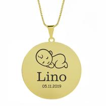 Gargantilha Pingente Redondo Personalizado Nome Lino Banhado Ouro 18K - 999005205