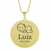 Gargantilha Pingente Redondo Personalizado Nome Luiz Banhado Ouro 18K - 999005209
