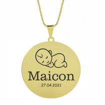 Gargantilha Pingente Redondo Personalizado Nome Maicon Banhado Ouro 18K - 999005078