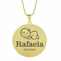 Gargantilha Pingente Redondo Personalizado Nome Rafaela Banhado Ouro 18K - 999005452