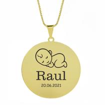 Gargantilha Pingente Redondo Personalizado Nome Raul Banhado Ouro 18K - 999005111