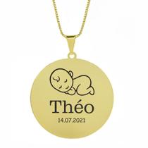Gargantilha Pingente Redondo Personalizado Nome Théo Banhado Ouro 18K - 999005125