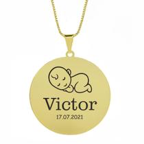 Gargantilha Pingente Redondo Personalizado Nome Victor Banhado Ouro 18K - 999005128