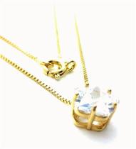 Gargantilha Pingente Zirconia Pentágono Cordão Veneziano 45cm Banho Ouro 18k 3185