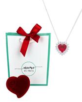 Gargantilha Prata com Coração Vermelho 5mm e Zircônias Presente para o Dia dos Namorados