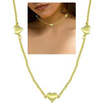 Gargantilha PRI Style Choker Folheada A Ouro 18K Antialérgica Com Pingentes Em Forma De Coração