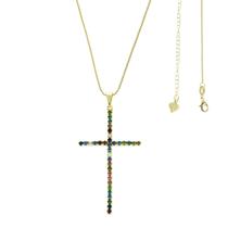 Gargantilha PRI Style Folheada A Ouro 18K Antialérgica Com Crucifixo De Strass Multicolorido