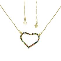 Gargantilha PRI Style Folheada A Ouro 18K Antialérgica De Coração Com Strass Multicolorido
