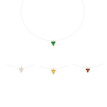 Gargantilha rommanel fio nylon pingente pedra zircônia triangular feminino branca, amarela, verde ou vermelha 532562