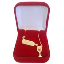 Gargantilha Taça Vinho Infinito Coração Rubi Cravejado folheado a ouro 18k