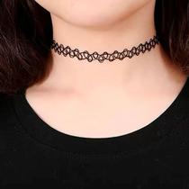 Gargantilha Tattoo Choker Preta Colar Feminino Elástico Ajustável Nylon Confortável Estiloso