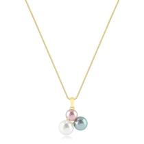 Gargantilha Trio De Pérolas Shel Multicolor Folheado A Ouro