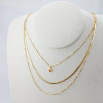 Gargantilha Tripla Banhada A Ouro Com Coração De Zircônia Bijou Art Gargantilha Tripla Banhada A Ouro Com Coração De Zircônia Bijou Art