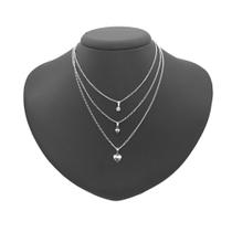 Gargantilha Triplo em aço inox antialérgico coração prata não ficar preto colar corrente fino