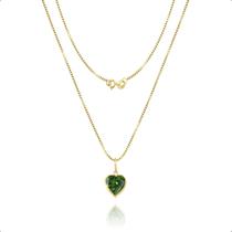 Gargantilha Veneziana Em Ouro 18k 750 40cm e Pingente Ponto de Luz Coração Verde Esmeralda