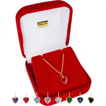 Gargantilha Veneziana Em Ouro 18k 750 40cm e Pingente Ponto de Luz Coração Vermelho Rubi