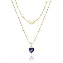 Gargantilha Veneziana Em Ouro 18k 750 45cm e Pingente Ponto de Luz Coração Azul Safira