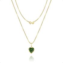 Gargantilha Veneziana Em Ouro 18k 750 45cm e Pingente Ponto de Luz Coração Verde Esmeralda