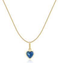 Gargantilha Veneziana Ponto de Luz Coração Azul 45cm 6mm Em Ouro 18k