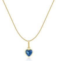 Gargantilha Veneziana Ponto de Luz Coração Azul 60cm 6mm Em Ouro 18k