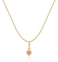 Gargantilha Veneziana Ponto de Luz Coração Rosa 40cm 4mm Em Ouro 18k